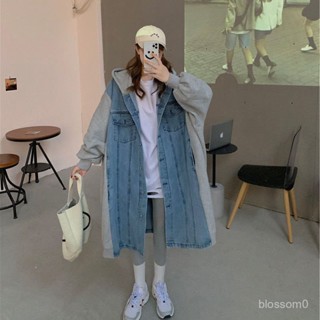鹽係炸街休閒工裝牛仔外套女 秋冬百搭韓版寬鬆風衣加厚上衣ins潮 韓版牛仔連帽中長款外套
