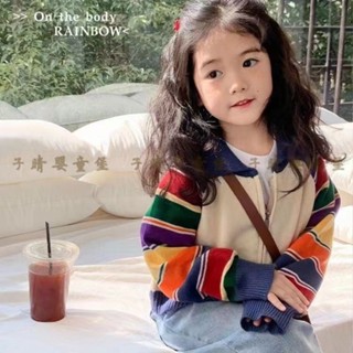 子晴嬰童堡 女童外套 2023春裝 新款 兒童 時尚 針織小外套 寶寶洋氣 翻領撞色 拉鍊毛衣洋裝