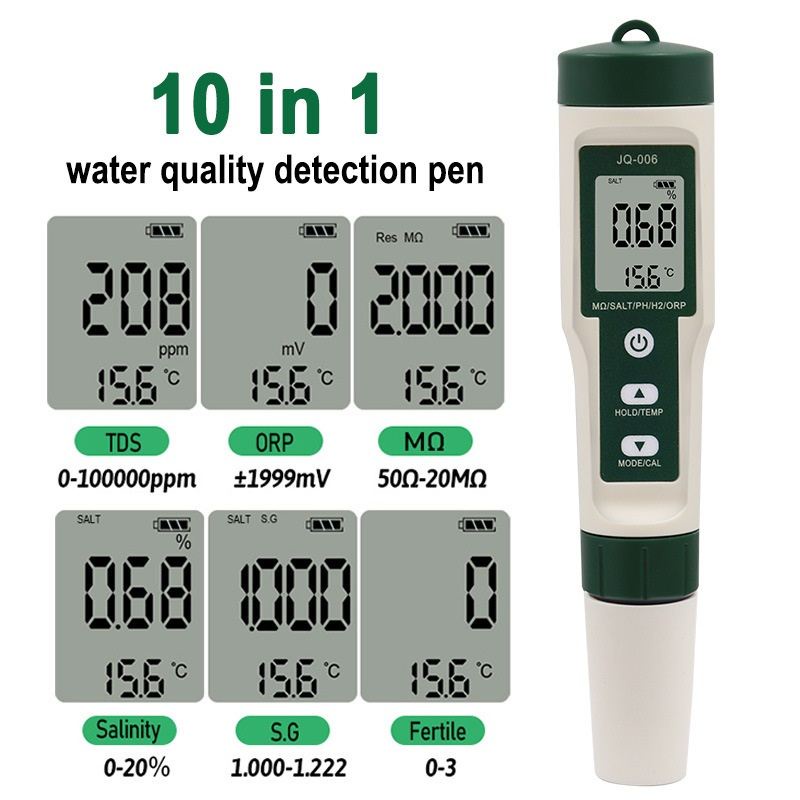 10合1 富氫水質檢測筆   家用自來水飲用水 ec值/TDS/PH/電阻值 酸鹼度測試儀 水質測試儀
