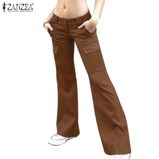 Zanzea 女士時尚純色口袋剪裁線條簡約闊腿褲