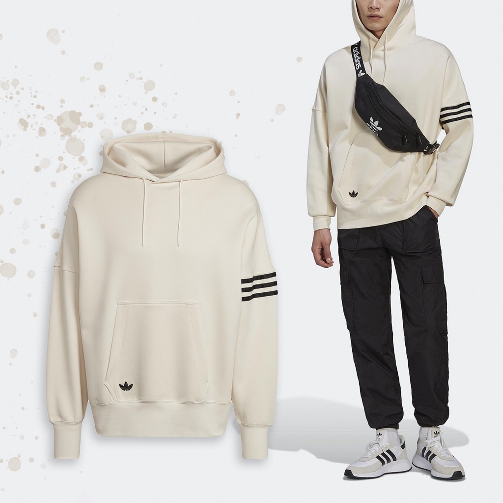 adidas 長袖 Adicolor 男款 米白 連帽 帽T 愛迪達 寬鬆 三線 【ACS】 HM1870