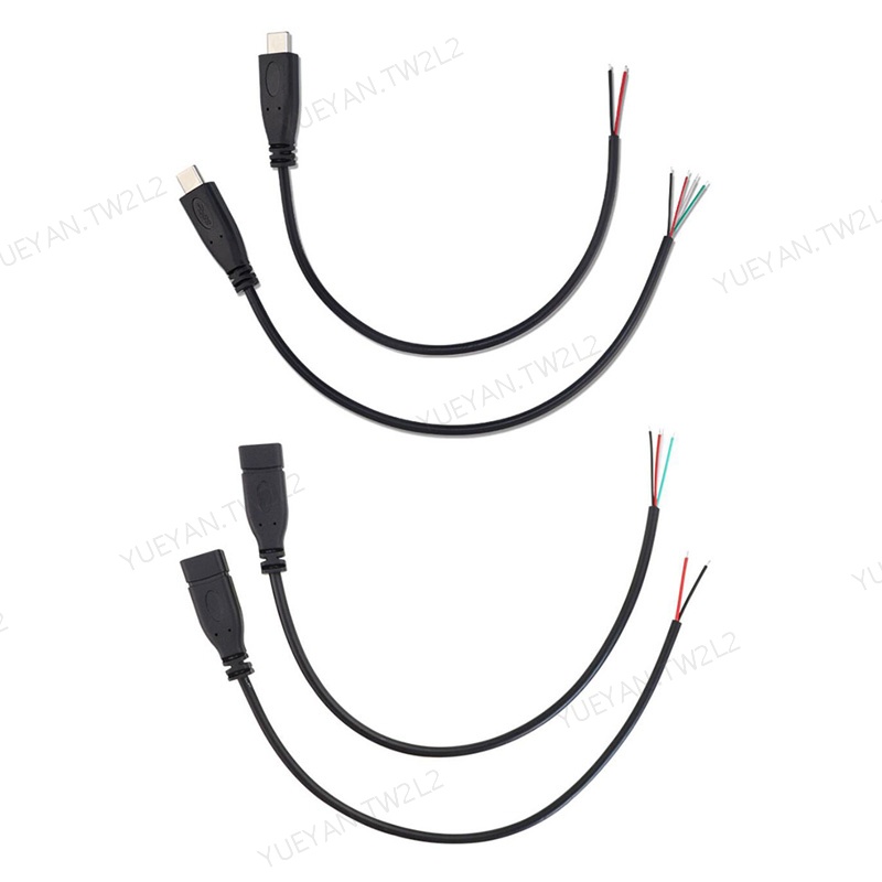 5 件延長線 2pin 4pin USB 2.0 Type C 公母插頭焊接型 USB-C DIY 維修電纜充電器連接器