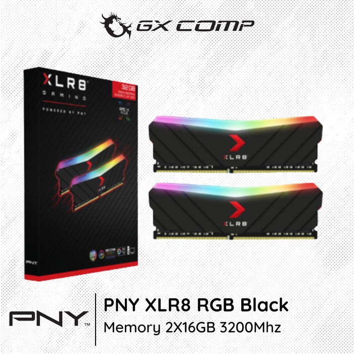 Pny XLR8 遊戲 RGB DDR4 2X16GB 3200Mhz 黑色內存 32GB PC 3200