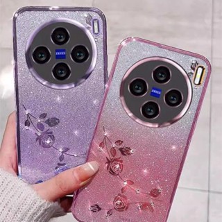 手機殼適用 VIVO X100 Pro V29 V29e Y17s 5G 手機殼軟殼高品質閃亮水鑽永生花粉色保護套