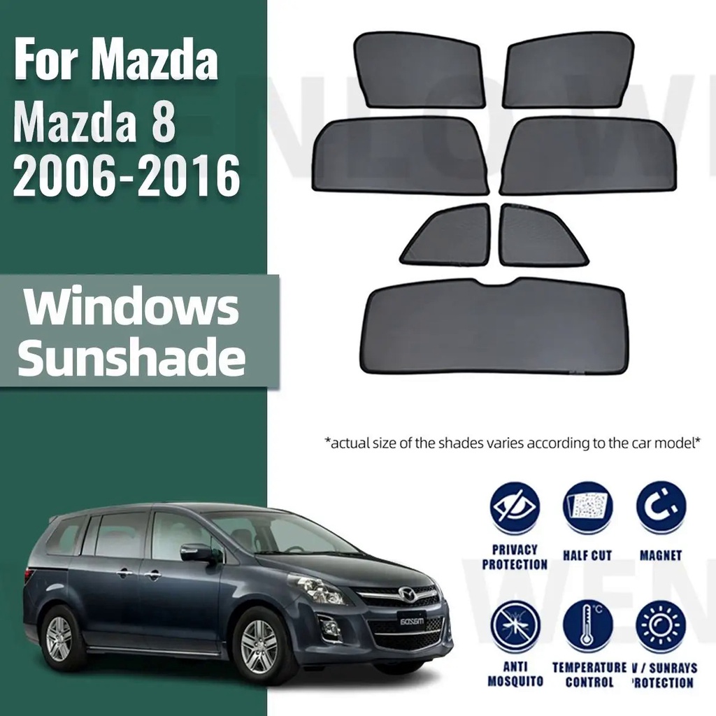 MAZDA 適用於馬自達 8 MPV LY 2006-2016 Mazda8 磁性汽車遮陽罩前擋風玻璃框架窗簾後側窗遮陽