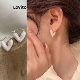Lovito 休閒素色心形金屬入口奢華琺瑯女士甜美耳環 LCS05107
