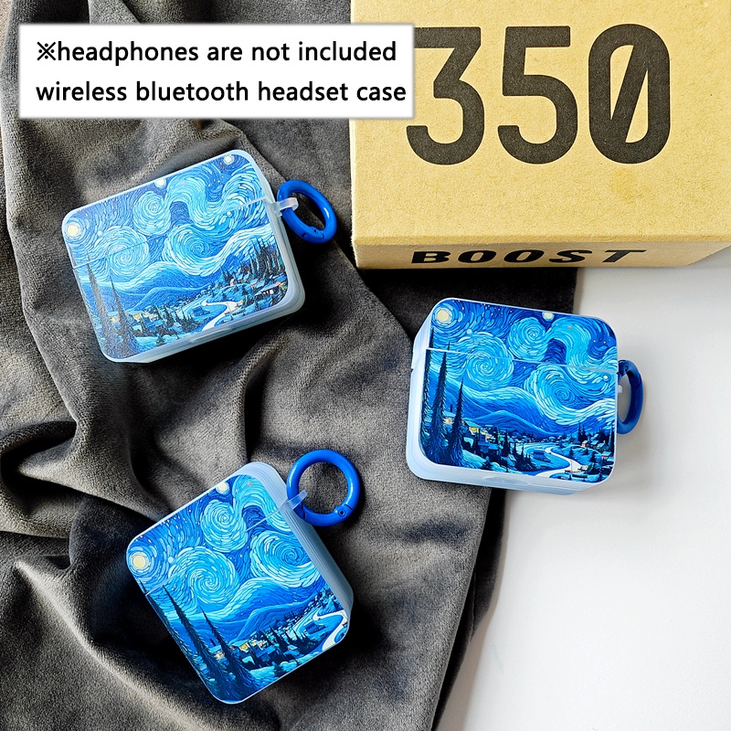 方形藍色星空梵高油畫卡通無線藍牙耳機盒適用於airpods 1/2nd 3 Pro Pro2 Airpodspro一代