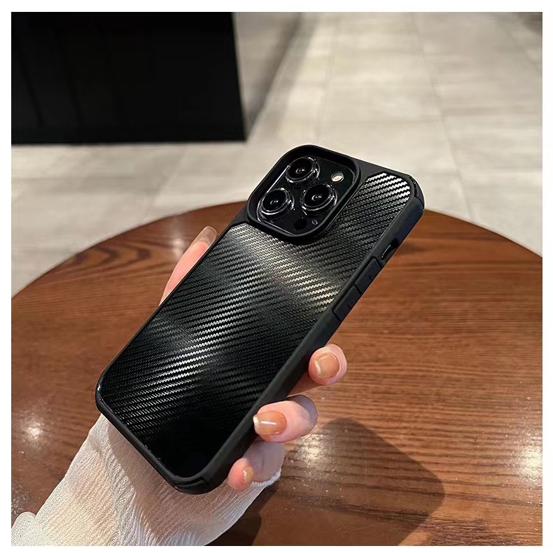 【熱銷】碳纖維手機殼硬殼全包裹防指紋防摔適用於 Iphone 13 12 11 14 15 Pro Max Mini X