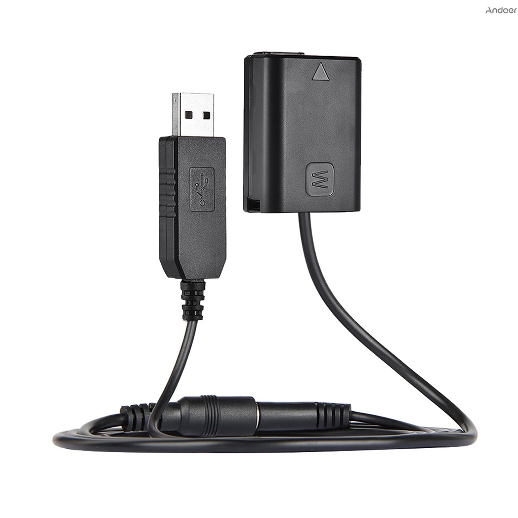 Andoer NP-FW50 虛擬電池 + 直流移動電源 (5V 2A) USB 適配器電纜更換 AC-PW20 用於