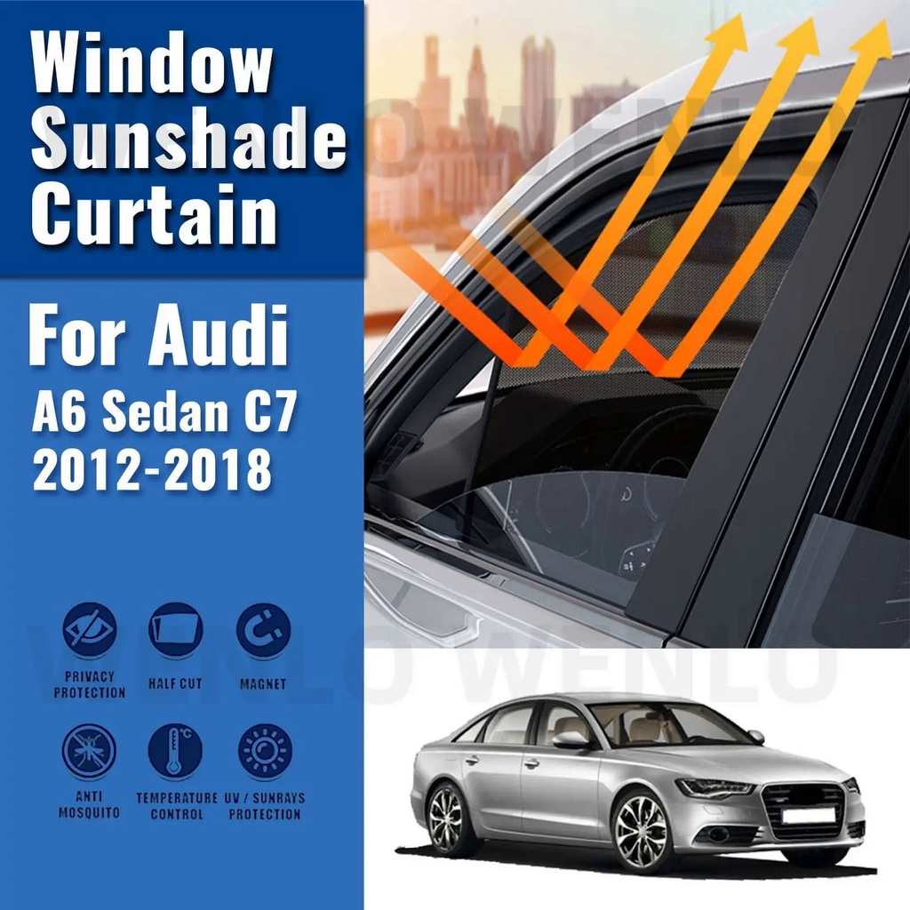 適用於奧迪 A6 轎車 C7	2012-2018 磁性汽車遮陽板前擋風玻璃框架窗簾嬰兒後側窗遮陽板