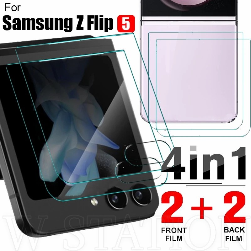 SAMSUNG 2 件兼容三星 Galaxy Z Flip 5 鋼化玻璃膜/前屏後屏保護玻璃膜/高清透明防刮外屏保護膜