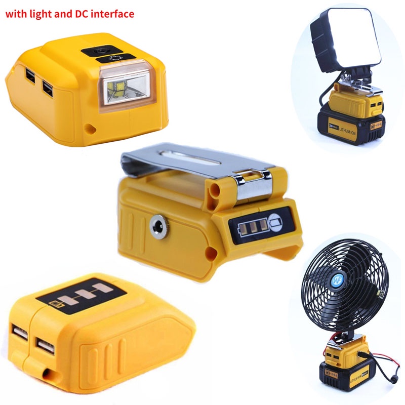 用於 DeWalt 20V 鋰電池的 18V 5A 轉換器,帶 12V DC 接口 USB 連接器,帶 LED 指示燈電