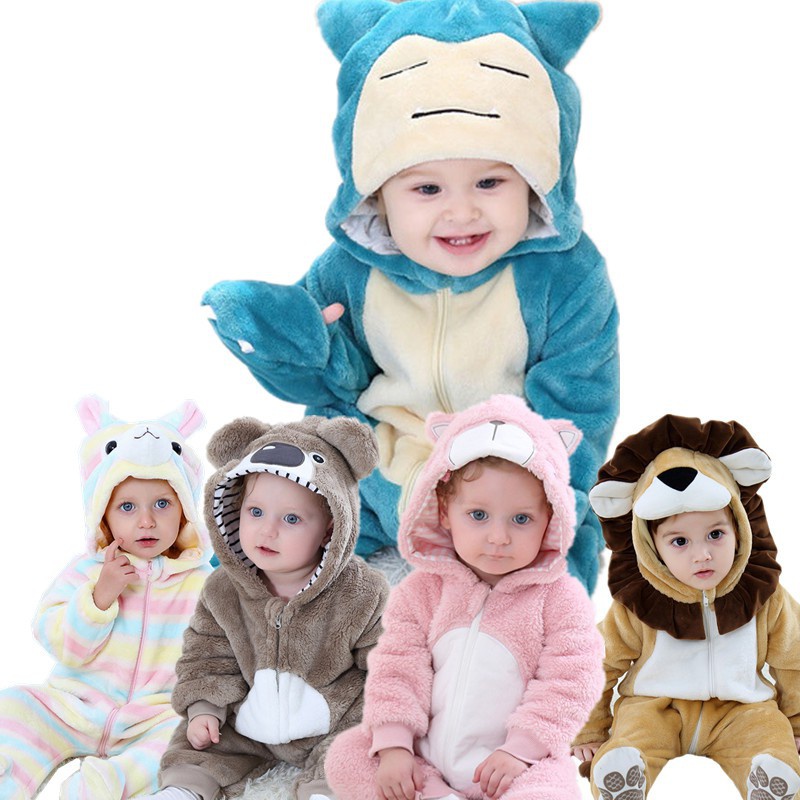 嬰兒連身衣0-3歲嬰兒動物角色扮演Kigurumis動物扮演服獅子 皮卡丘動漫卡通可愛連身長褲 睡衣 寶寶保暖衣 SUD