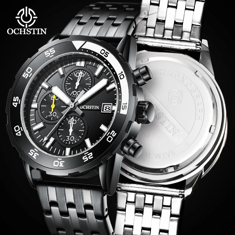 Ochstin 男士手錶防水計時男士手錶軍事頂級品牌豪華不銹鋼運動商務男時鐘 7252