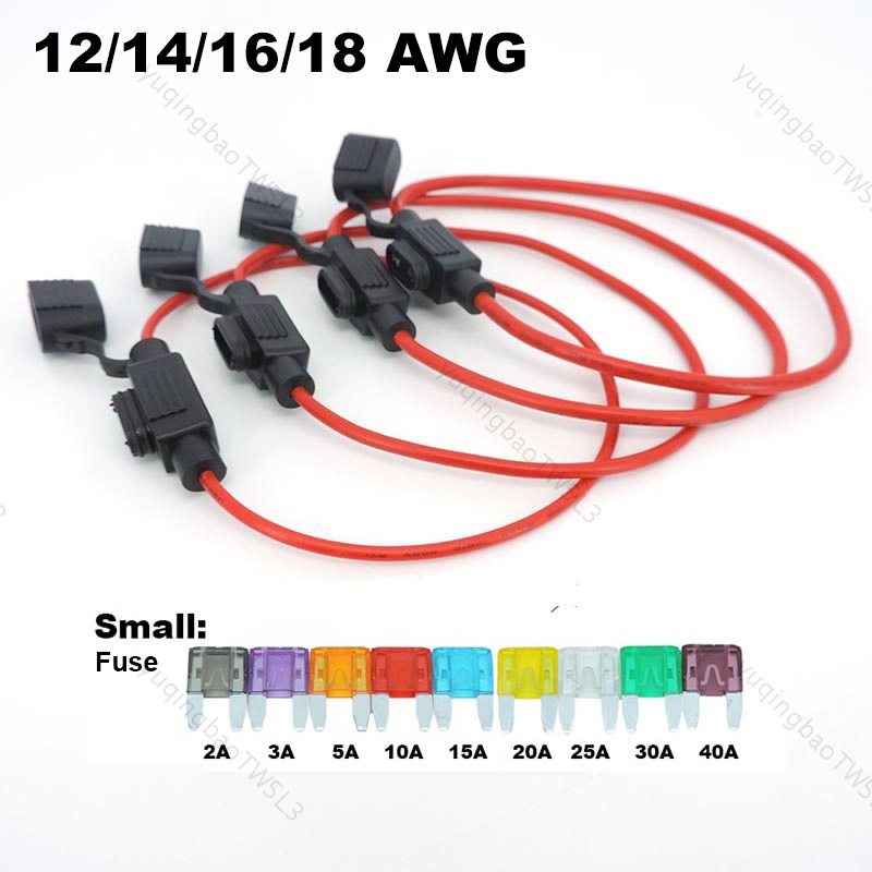 1 件汽車自動防水小尺寸保險絲座電纜插座 12/14/16/18awg 汽車刀片 5/10/20/30A 保險絲用於摩托