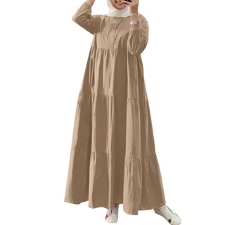 Zanzea 女士穆斯林復古長袖多層開叉荷葉邊日常連衣裙