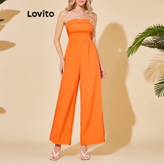 Lovito 女士休閒素色基本款連身褲 LBL06065 (焦橙色)