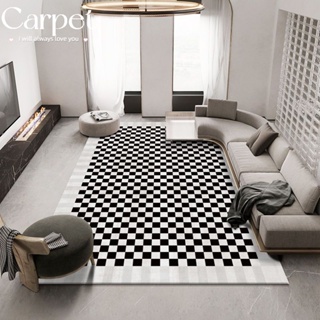 【F.B家居】ins黑白棋盤格客廳水晶絨地毯美式復古沙發茶几地墊簡約臥室床邊毯