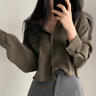Linki ✿ 韓國chic襯衫復古洋氣翻領時尚百搭短版上衣女生衣著