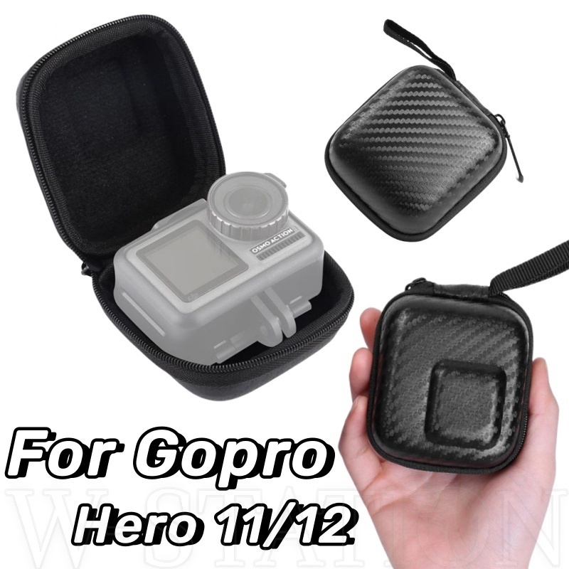 適用於 GoPro Hero 11 12 防震保護套/迷你便攜式碳纖維黑色緊湊型盒子/帶肩帶的防水 EVA 保護性收納袋