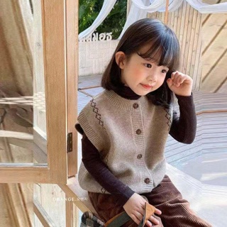 熱銷新款日韓兒童毛線馬甲2023春秋新款男女童韓版復古針織背心寶寶洋氣小外套