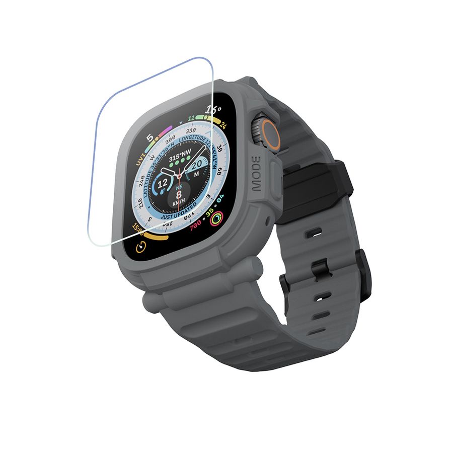 elkson Apple Watch Ultra 49mm Quattro Pro2.0柔韌透氣TPU一體成形軍規錶帶+鋼化膜套組/ 曜石灰 eslite誠品