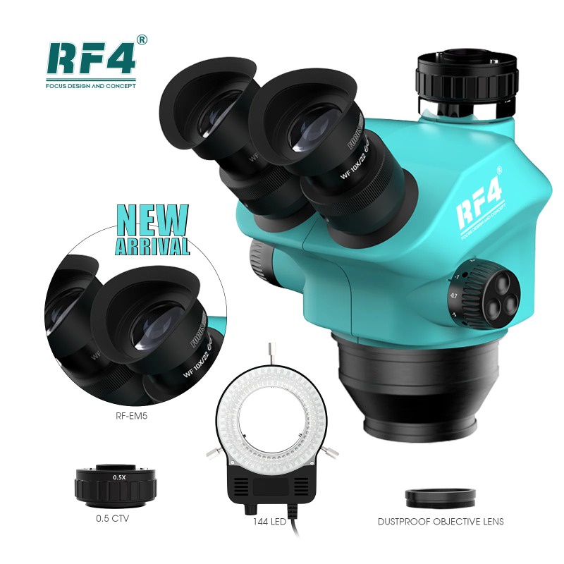 Rf4 新型三目顯微鏡頭 7-50X 模擬焦距變焦立體顯微鏡 WF10X/22mm 目鏡手機 PCB 焊接