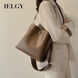 IELGY 女士韓版寬頻單肩斜挎水桶包 復古大容量包