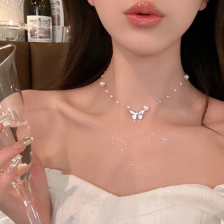 新款韓國簡約珍珠蝴蝶氣質輕奢小眾高級設計項鍊