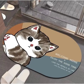 現貨 創意卡通貓咪浴室硅藻泥地墊 衛生間門口吸水地毯可愛防滑40*60CM