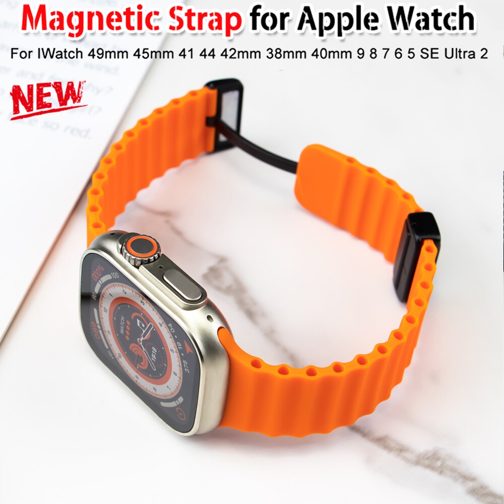 海洋矽膠錶帶折疊替換腕帶運動手鍊兼容 Apple watch ultra2 49mm 45 44 42 41 40 38