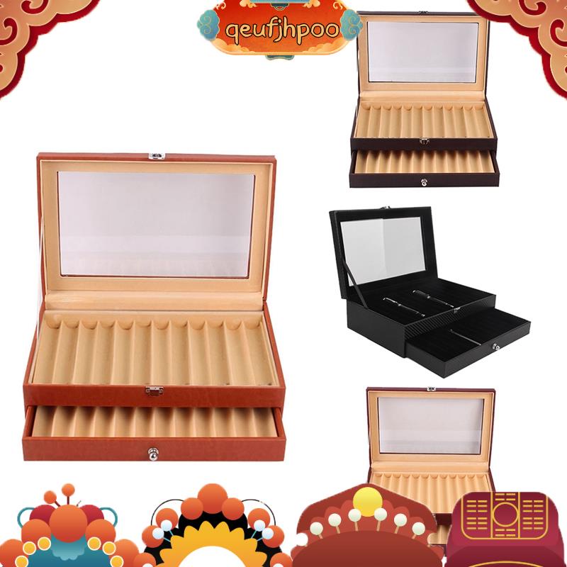 24 槽木製筆展示收納盒豪華 2 層 PU 筆盒鋼筆收藏首飾收納盒 qeufjhpoo1