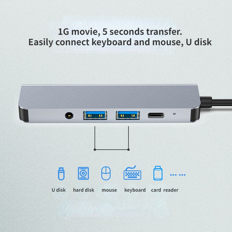 Type-c底座5合1 type-c轉hdmi+AV+usb*2+pd YG2009