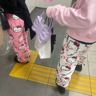可外穿毛絨睡褲 三麗鷗動漫萬聖節hello Kitty Y2K法蘭絨睡褲 家居褲 保暖塗鴉休閒褲 卡通少女家居服