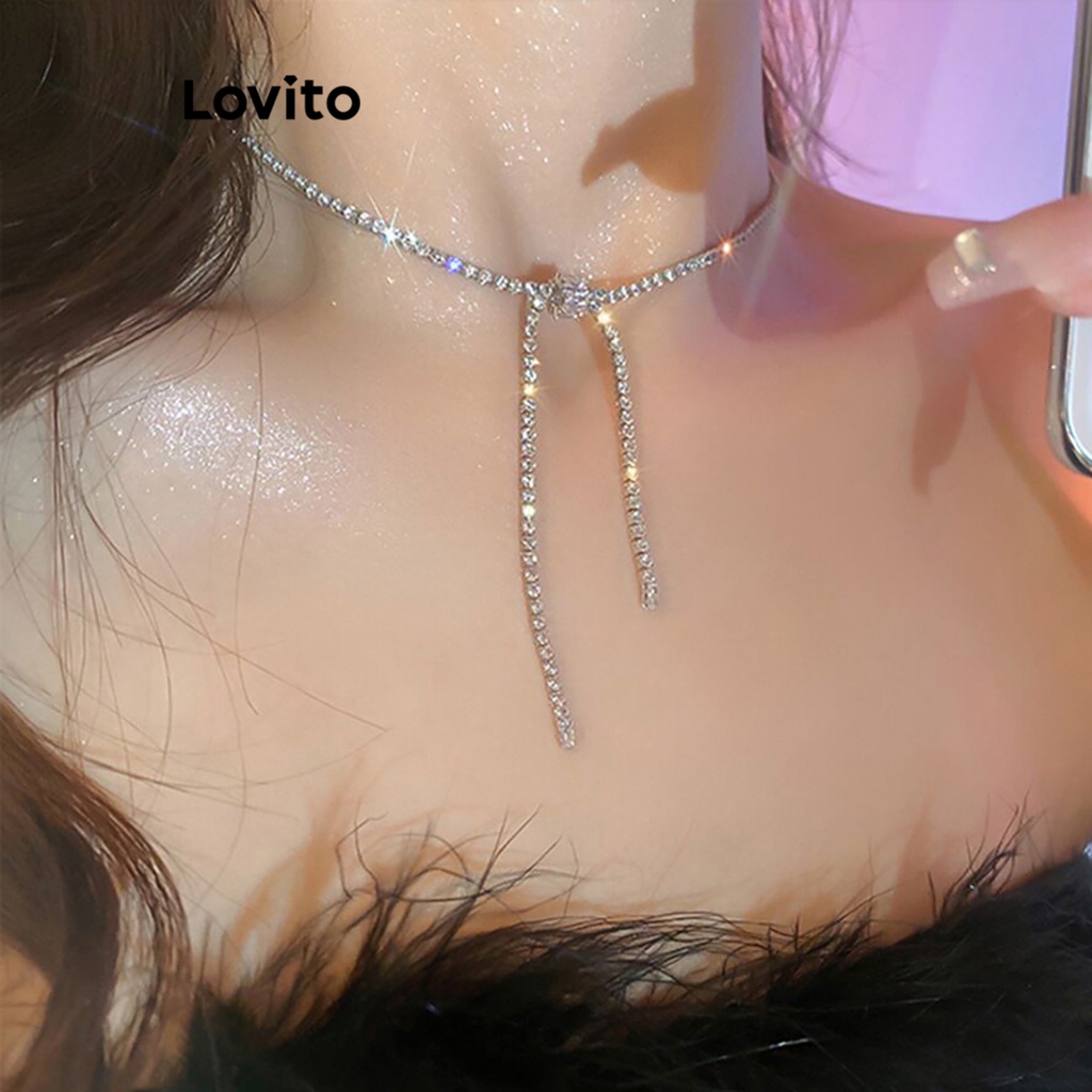 Lovito 女用休閒素色水鑽項鍊 LFA02115 (銀色)