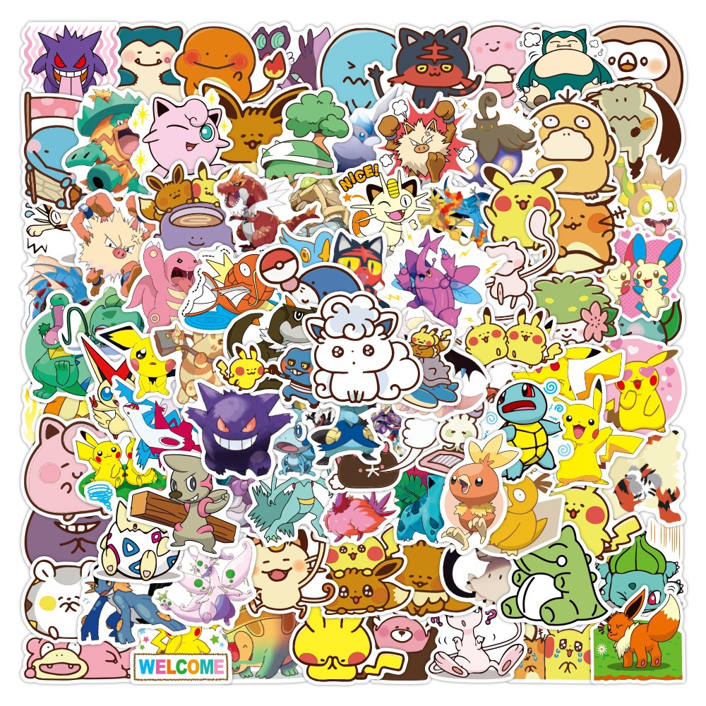 50張寵物小精靈貼紙 可愛卡通神奇寶貝口袋妖怪寵物寶可夢貼紙 水杯貼紙