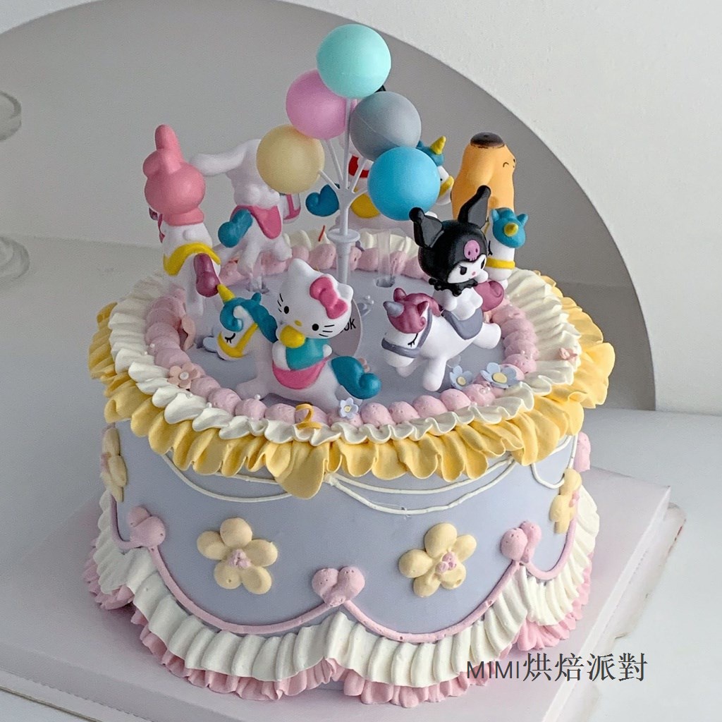 ☆現貨☆騎馬庫洛米蛋糕裝飾擺件 女孩美樂蒂三麗鷗復古蛋糕兒童生日插件