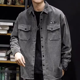 韓版時尚流行款式男士垂墜襯衫燈芯絨超大中性休閒襯衫