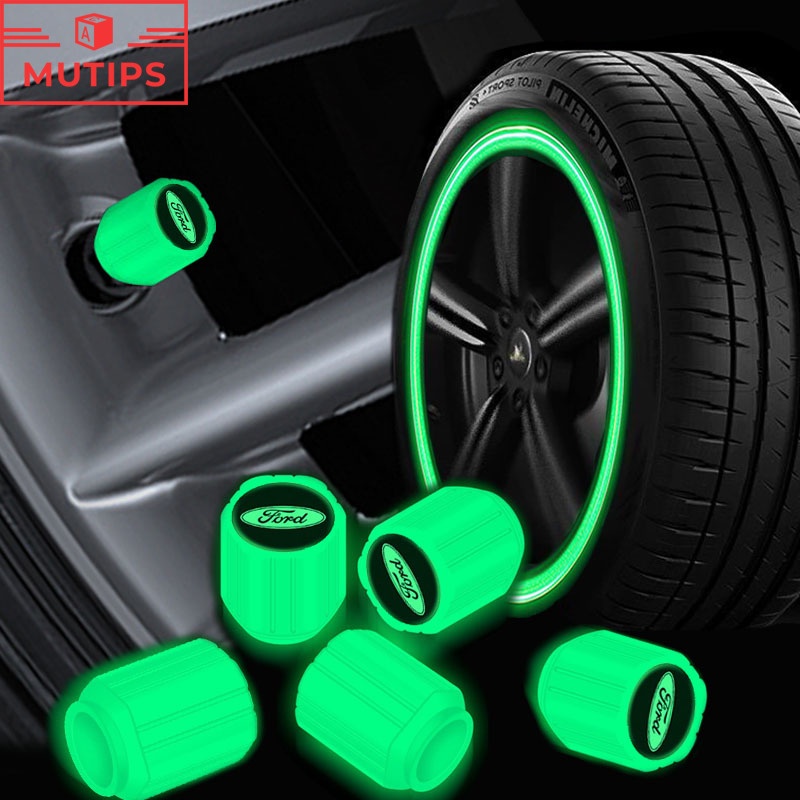 福特 4 件裝汽車發光輪胎氣門嘴蓋桿發光照明輪胎氣門嘴蓋車輪配件適用於 Fiesta Ranger Ecosport F
