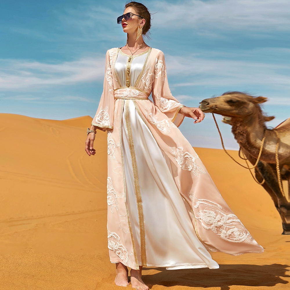 BA7044沙漠玫瑰重工刺繡兩件套洋裝阿拉伯長袍套裝中東女裝