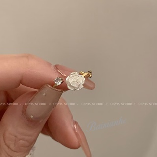 白玫瑰開口戒指甜美少女個性可調節食指戒指學生手飾品