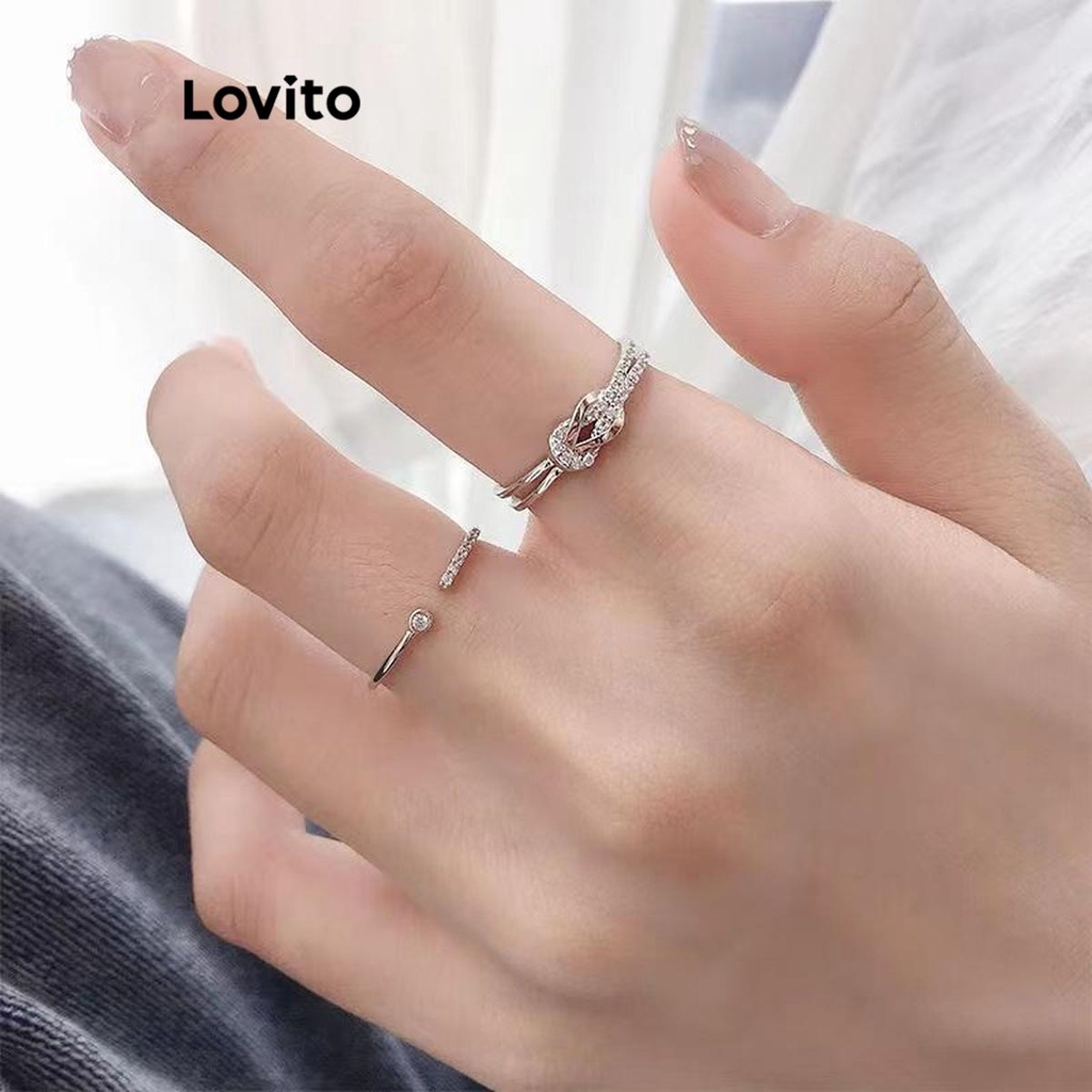 Lovito 女士休閒素色水鑽戒指 LFA08111 (白色/銀色)