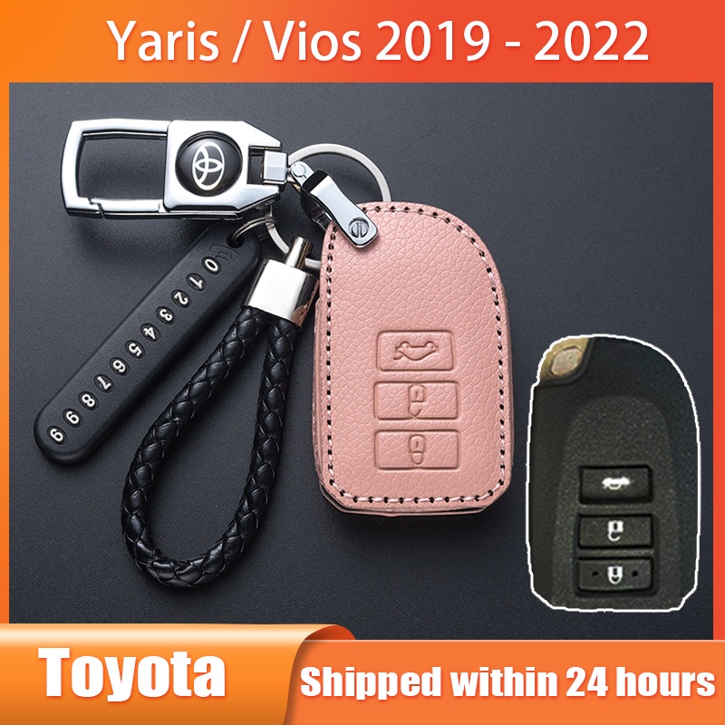 豐田 適用於 Toyota Yaris Vios 2019 - 2022 無鑰匙鑰匙套皮革鑰匙扣外殼鑰匙扣配件