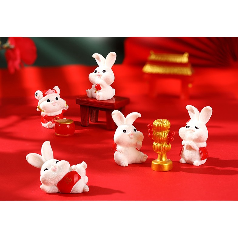 新年 過年 兔子 可愛動物 廟會新年兔 兔子 白兔 兔 可愛兔子 兔年 糖葫蘆 燈籠 發財樹 金兔 新年節慶裝飾擺件