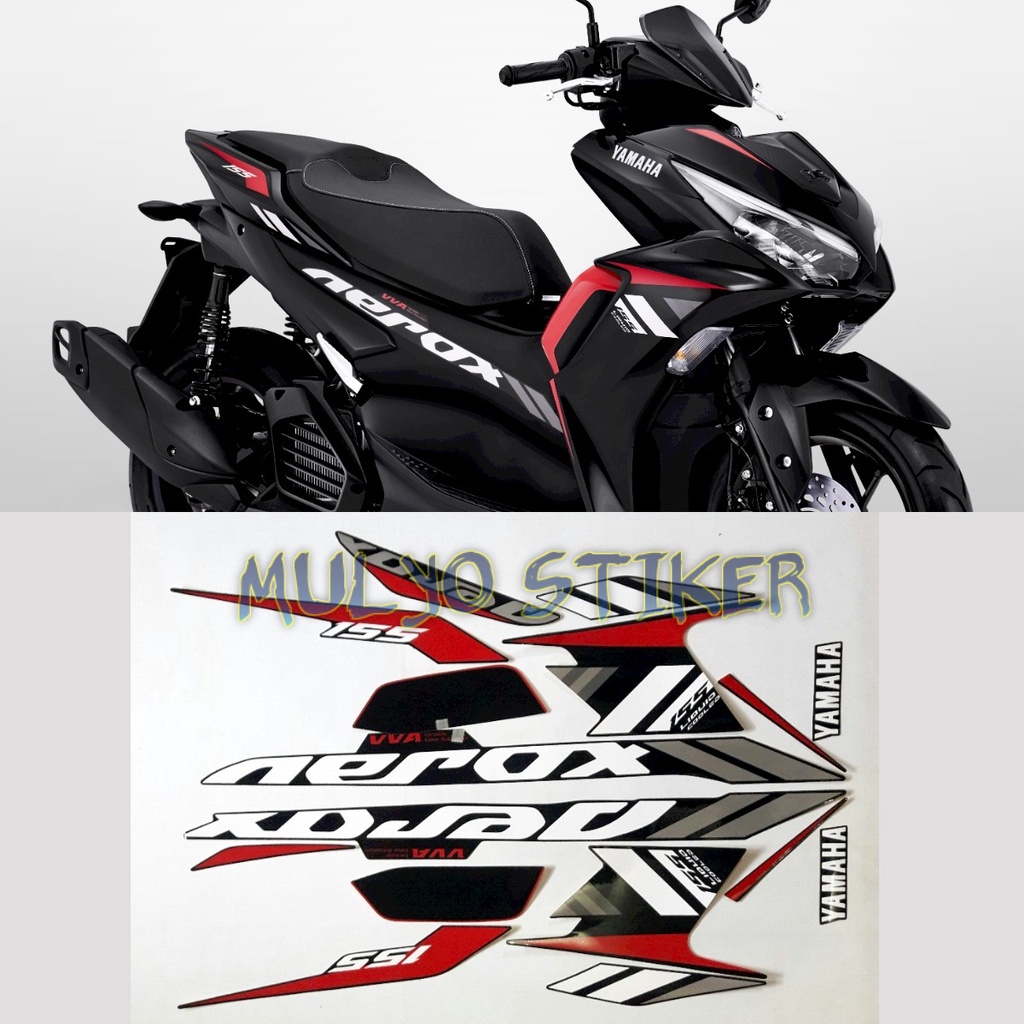 山葉 Hitam 條紋貼紙摩托車桿 Yamaha Aerox 155 2021 2022 黑色車身標準最佳質量摩托車
