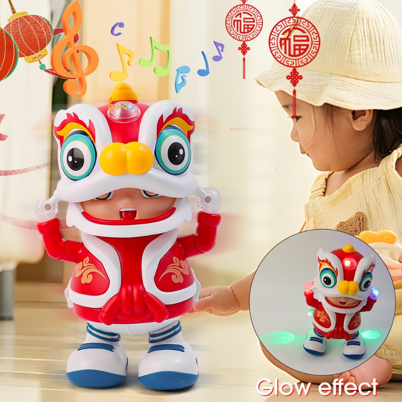卡通舞獅小男孩-跳舞機器人-萬能搖擺電動男孩-音樂互動玩具-嬰兒早教禮物-兒童新年禮物