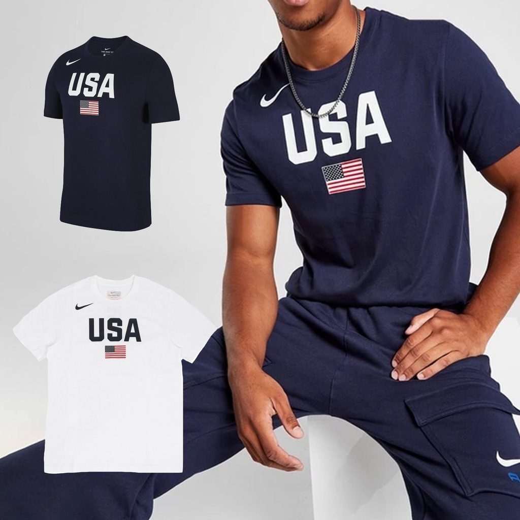 Nike 短袖 USA Dri-FIT Tee USAB 美國隊 白 深藍 短T 上衣 男款 排汗速乾【ACS】