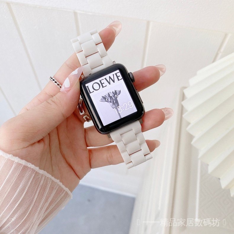 仿陶瓷Apple Watch錶帶適用蘋果s8手錶applewatch s7樹脂三珠pc實色iWatch se錶帶