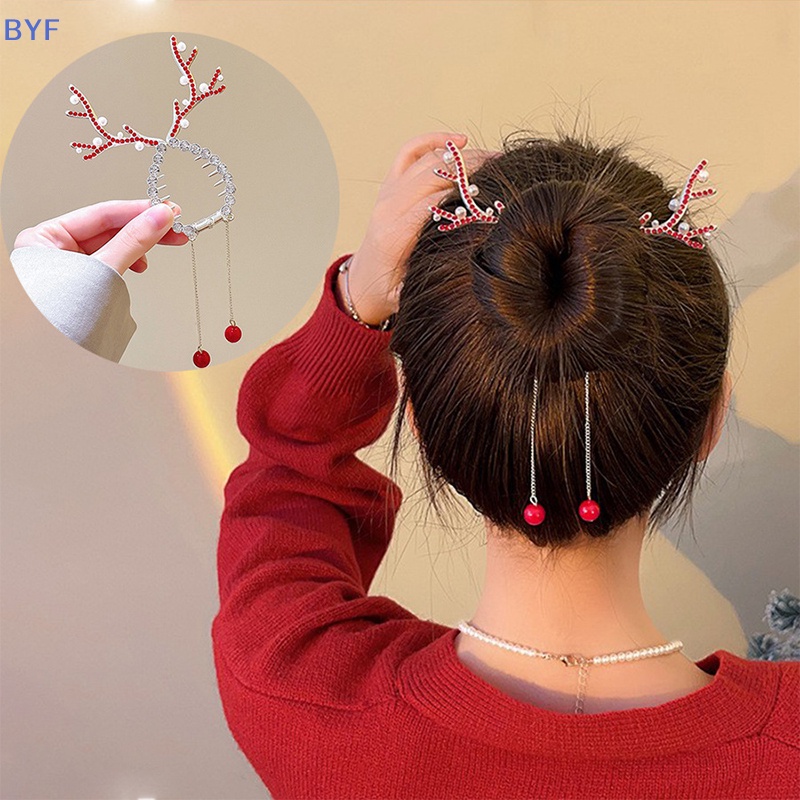 [BYF] 新款聖誕麋鹿角 sel 髮夾韓國可愛髮夾馬尾髮髻女士女孩髮飾