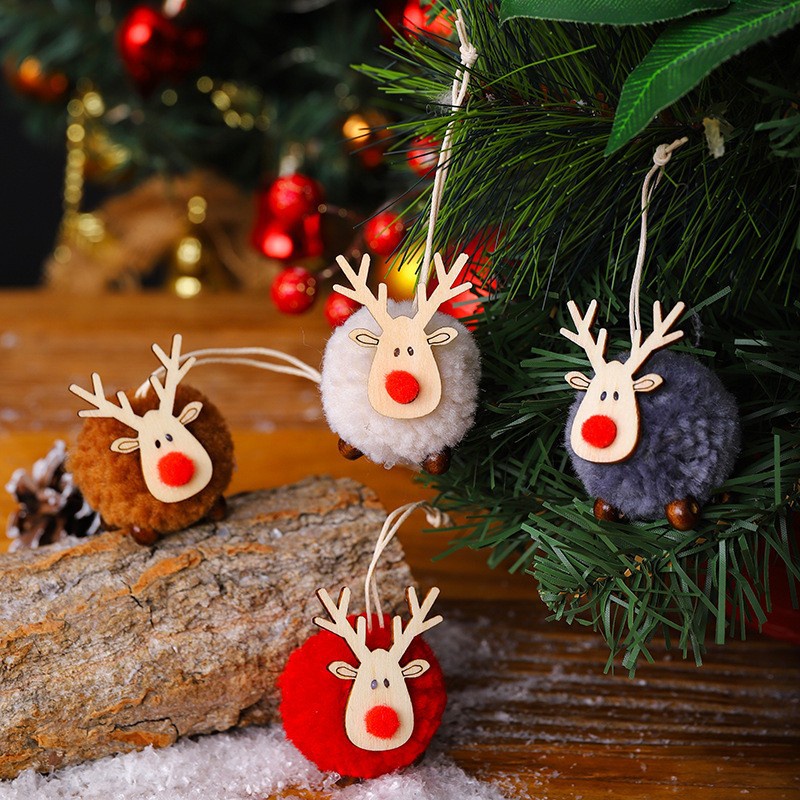 可愛耶誕節裝飾品節日限定毛絨動物木質掛飾創意有趣毛絨小羊吊飾